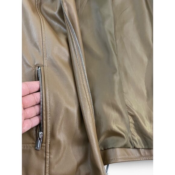 APT.9 Imitation Leather Moto Jacket, Brown Women L, Zip Pockets Biker - Picture 4 of 11